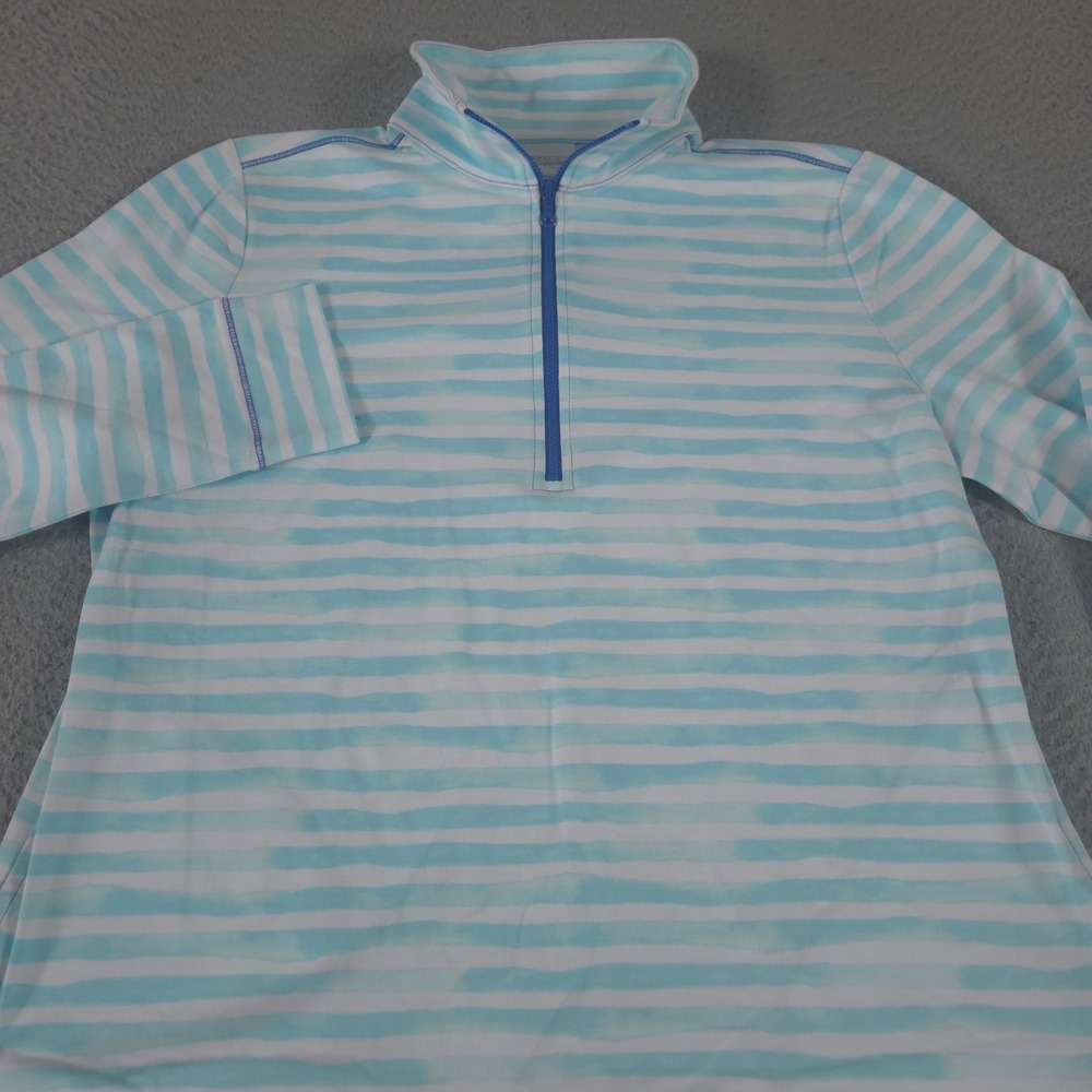 Chico's Top Womens 1 Blue UPF Stripe 1/2 Zip Watercolor Long Sleeve Pullover
